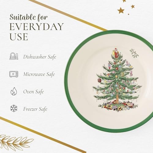 Spode Christmas Tree 7.25" Salad Plates Set of 4 | Stoneware - Dishwasher, Microwave, Freezer Safe | Holiday Dinnerware Décor - Gifting Ideas, Gathering Serveware - Appetizer Dessert Dishes - Image 4