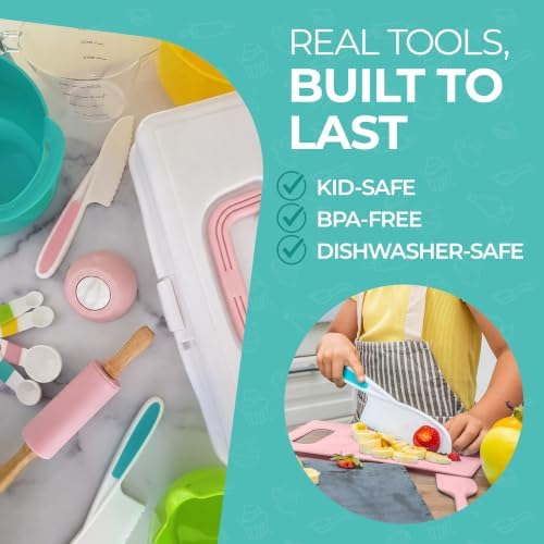 TOVLA Kids Cooking Sets Real for Girls Ages 4-12 | Premium Complete Baking Kit with Knives, Cookbook & Storage Case - Image 4