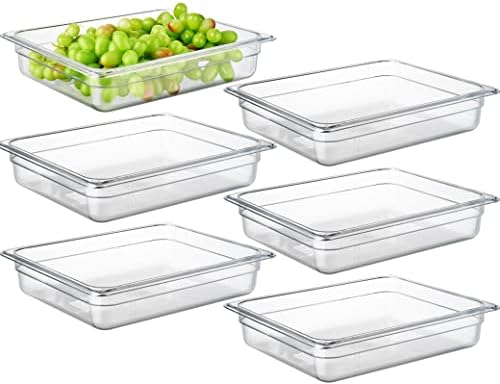 CURTA 6-Pack 1/2 Size 2.5" Deep NSF Polycarbonate Food Pans | Dishwasher & Freezer Safe Clear Container for Prep Tables, Buffet, Salad Bar, Commercial & Home Kitchen by CURTA