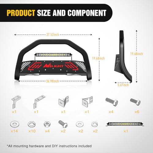 Nilight Bull Bar with LED Light Bar for Ford Ranger 2019-2023 | Includes License Plate Hole Brush Guard, Front Bumper Push Bar w/Grille Skid Plate Light Mount - Image 2