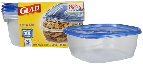 Glad GladWare XL Square Food Storage Containers, 104 Oz, 3 Count by GladTrashFoodStorage