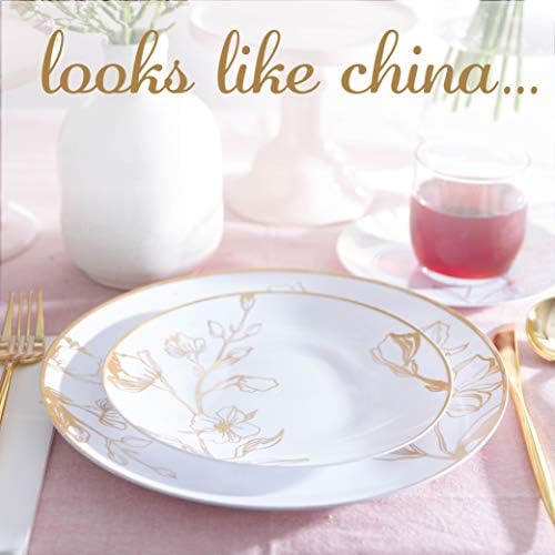 PLASTICPRO White Plastic Design Party Plates Premium heavyweight Elegant Disposable Tableware Dishes (128, Gold Floral) - Image 4