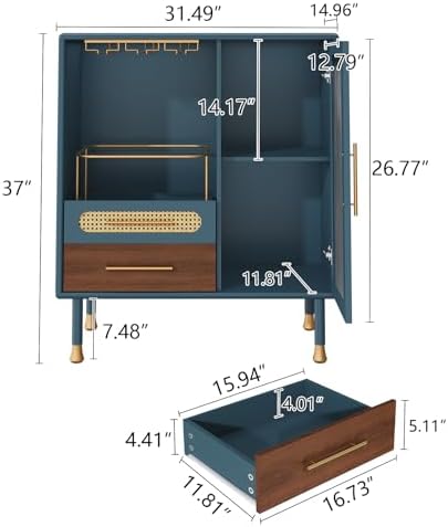 ARTPOWER Modern Coffee Bar Cabinet with Pull-Out Wine Storage, Blue - Image 2