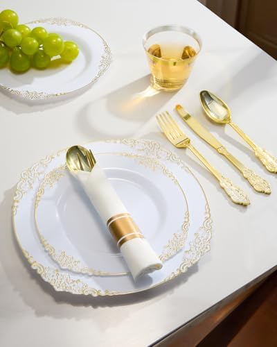 Goodluck 350 Piece Gold Plastic Dinnerware Set for 50 Guests - Image 5
