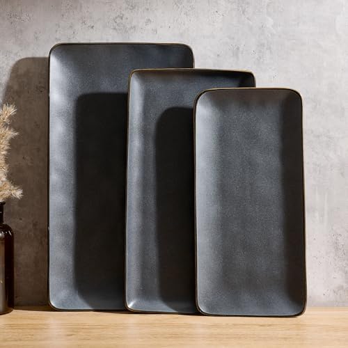 Famiware Serving Platters Set of 3 Sizes - Rectangular, Matte Dark Charcoal by Famiware