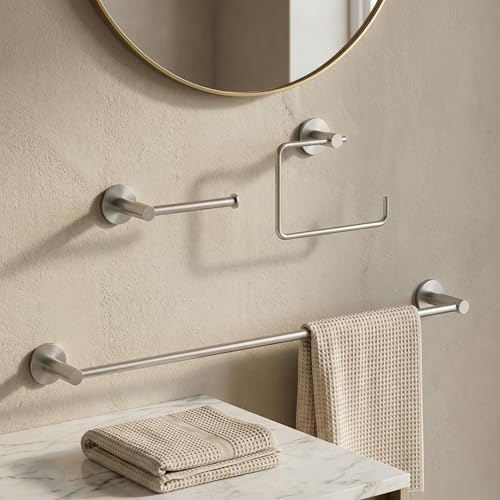 VIGO Cass 3 Pieces Bathroom Hardware Set, 24 inch Towel Bar, Hand Towel Holder, Toilet Paper Holder Wall Mounted, Stainless Steel Bath Accessory Set Brushed Nickel Finish - Image 2
