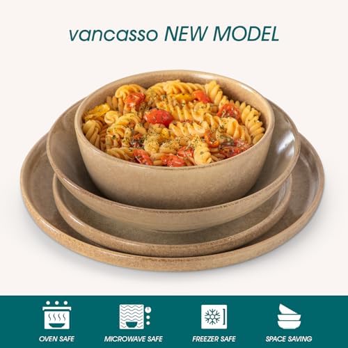 vancasso ANYA 24 Pieces Plates and Bowls Set, Caramel Dinnerware Sets, Reactive Glaze Dishes Set for 6, Ceramic Dishware Sets Kitchen Dinner Set, Microwave & Dishwasher Safe - Image 3