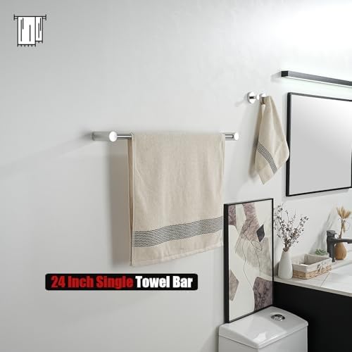 JQK Bathroom Hardware Set Polished Steel, 5-Piece Bath Accessories Set Wall Mount Includes 24 in Towel Bar, Towel Ring, Toilet Paper Holder, 2 Towel Hooks, BAS625-CH - Image 5