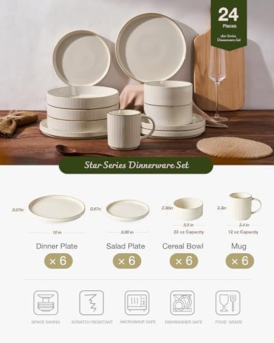 Famiware Stoneware Dinnerware Set with Mugs, Plates and Bowls, Dishes for 6 - Image 3