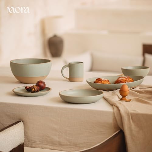 MORA Medium Dishes Set of 4, 30oz Ceramic Pottery Pasta Plate/Wide Bowls - Microwave, Oven and Dishwasher Safe - Harvest - Image 7
