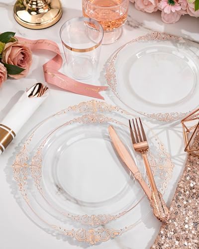 Nervure 350Pcs Rose Gold Plates, Disposable Dinnerware Set for 50 Guests - Image 6