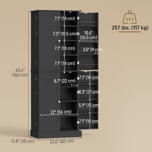 HOMCOM 65" Kitchen Pantry Storage Cabinet 16 Door Shelves Black - Image 3