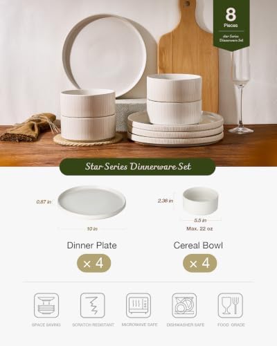 Famiware Star Ceramic Plates and Bowls Sets, 8-Piece Dinnerware Set for 4 - Image 2