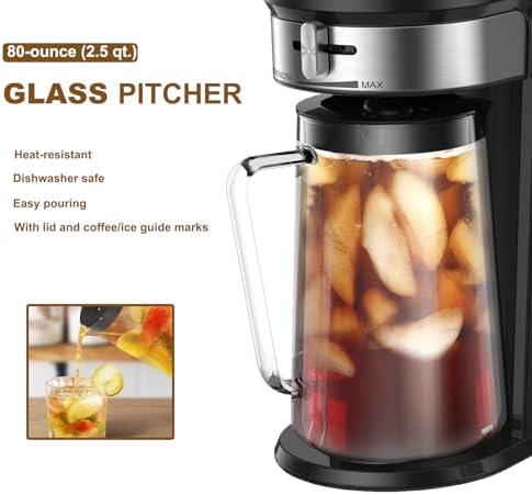 LITIFO Iced Tea Maker and Iced Coffee Maker Brewing System with 2.5-quart Pitcher, sliding strength selector for Taste Customization, Stainless Steel (Black 2.0) - Image 5