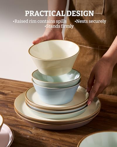 Famiware Saturn Dinnerware Sets, Ceramic Dishes for 4, Rimmed Plates, Bowls - Image 6