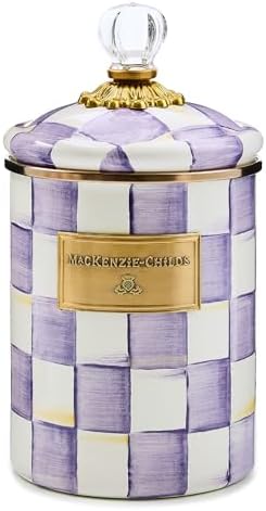 MACKENZIE-CHILDS Enamel Canister, Medium, Purple-and-White Violet Check by Unknown