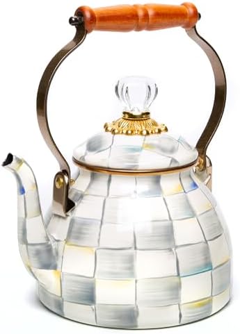 MACKENZIE-CHILDS Tea Kettle, 2 Quarts, Gray-and-White Sterling Check by Unknown