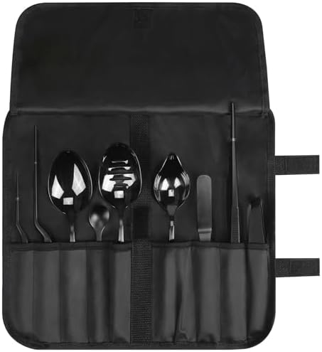 9-Piece Professional Culinary Plating Set, Black Stainless Steel Chef Plating Tools with Storage Roll & Cleaning Cloth for Food Presentation - Image 2