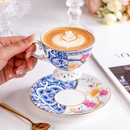 KAMMAK Tea Cups and Saucers Set of 2, Fine Bone China Coffee Cups, GH011 - Image 3