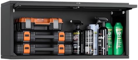 VEVOR Metal Wall Cabinet, 30.31W x 12.01D x 14.02H Inch, Floating Garage Tool Cabinet with Up-Flip Door, 120 lbs Load per Shelf, Fit for Garage, Basement, Kitchen, Warehouse, Assembly Required by VEVOR