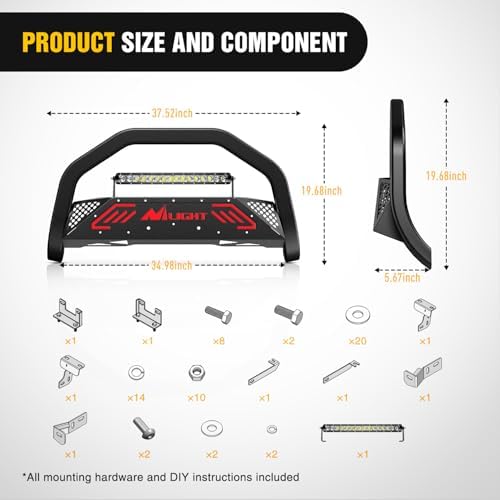 Nilight Bull Bar with Light Bar for Dodge Ram 1500 2009-2024 | Fits 2009-2018 Ram 1500 & 2019-2024 Ram 1500 Classic (Excl Rebel/Sport). with License Plate Hole & Skid Plate Light Mount - Image 2
