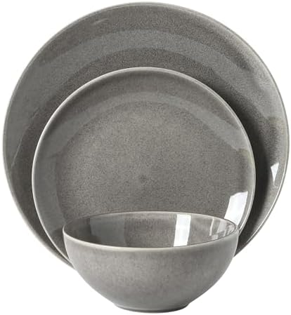 Gibson Elite Castle Peak Plates and Bowls Set, 12-Piece Dinnerware Set, Grey Reactive Glaze Stoneware Dishes, Dinner Plates, Salad Plates & Cereal Bowls - Image 7