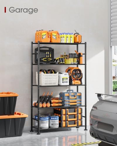 Sakugi 5-Tier Garage Shelving Unit - Heavy-Duty Metal Storage Shelves, Anti-Tip with Leveling Feet, Stable Storage for Kitchen, Pantry and Living Room Organization (Black, 30.7" x 10.6" x 58") - Image 2
