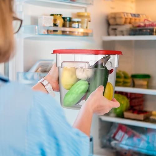 Suclain 8 Pack 4 QT and 6 QT Food Storage Containers with Lids Scales Handles Square Clear Restaurant Food Storage Containers Polycarbonate Commercial Grade for Kitchen Marinating Meat Dough(Red) - Image 5