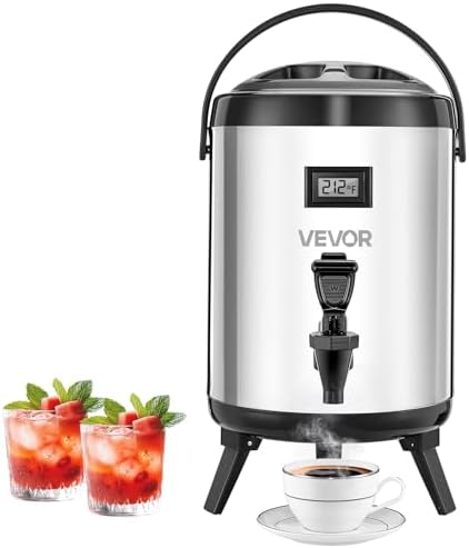 VEVOR Insulated Beverage Dispenser, 1.5 Gal/6L Stainless Steel Thermal Drink Server with Spigot & Temp Display, Suitable for Hot and Cold Drinks, for Tea Coffee Water in Cafes & Restaurants, Silver by VEVOR
