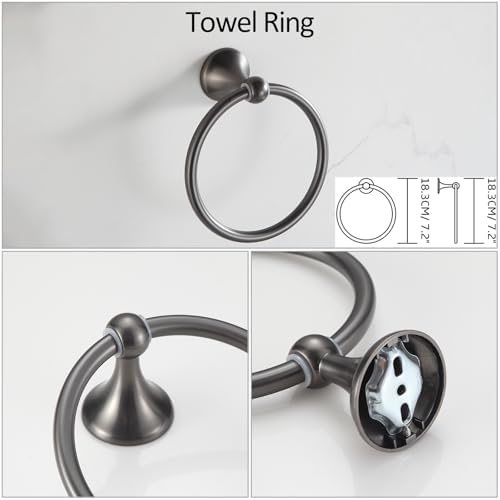 BGL Bathroom Hardware Set Grey Electroplating 4-Piece Bathroom Accessories Set Wall Mounted Adjustable Towel Bar Robe Hook Toilet Paper Holder Towel Ring Glossy Grey - Image 4