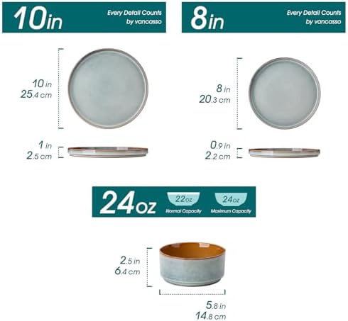 vancasso ONION Ceramic Plates and Bowls Sets, 18 Pieces Light Blue Dinnerware Sets for Kitchen, Reactive Glaze Dishes Set for 6, Dishwasher and Microwave Safe - Image 2