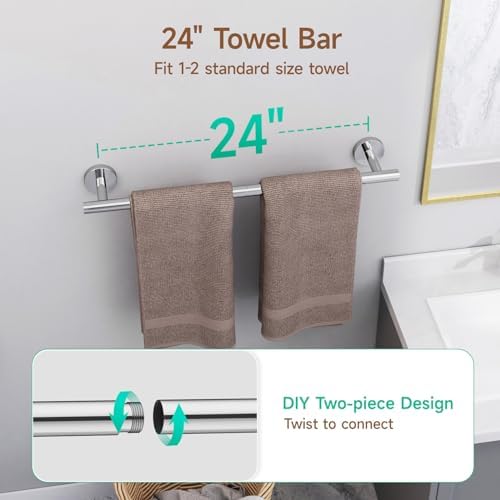 USHOWER 4PCS Polished Chrome Bathroom Accessories Set,24-Inch Towel Bar Set - Image 2