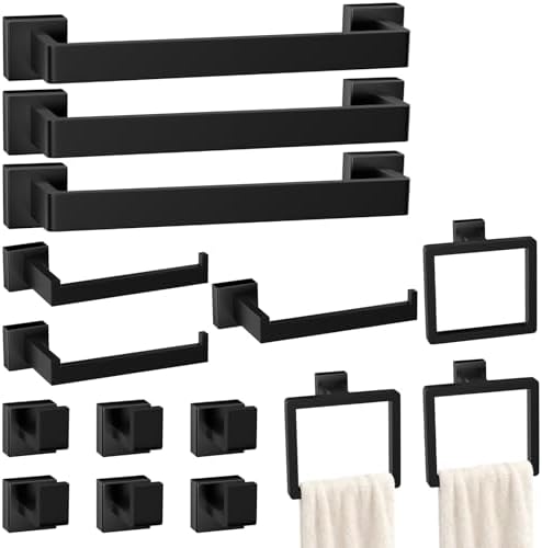 15-Pieces Matte Black Bathroom Accessories Set, 16 Inch Bath Towel Bar Set by PAHSFSLLC