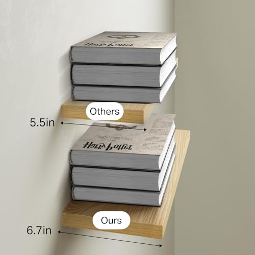 BAYKA Light Oak-Toned Floating Shelves 22.5in, Set of 3, Wall Mounted Shelf - Image 6