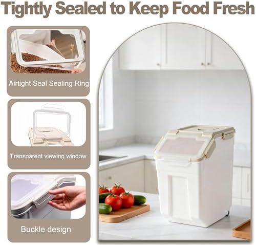 RUIAN 2Pcs Large Flour Storage Container Bin 25Lb Airtight Rice Storage Containers with Wheels Seal Locking Lid, BPA Free with Measuring Cup&Scoop for Flour, Rice, Grain (Gray) - Image 5