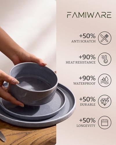 Famiware Annecy 16-Piece Dinnerware Set with Pasta Bowls, Misty Blue - Image 6
