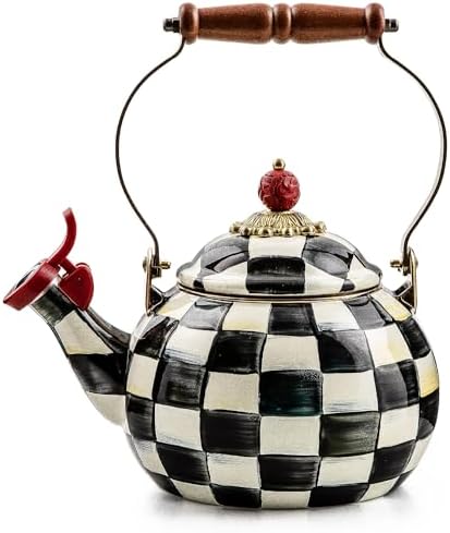 MACKENZIE-CHILDS Whistling Tea Kettle, Black-and-White Courtly Check by Unknown