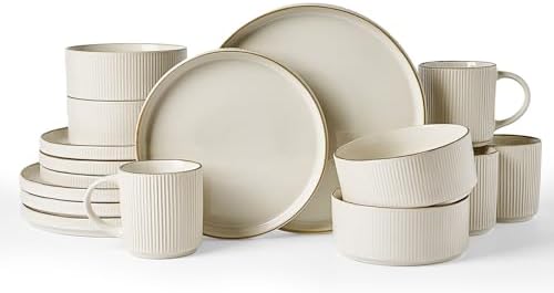 Famiware Stoneware Dinnerware Set with Mugs, Plates and Bowls, Dishes for 4 by Famiware