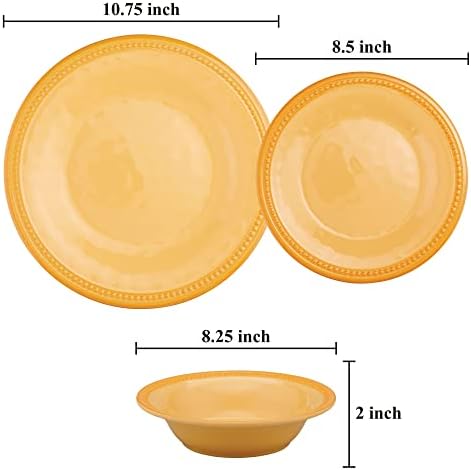 UPware 12 Piece Beaded Melamine Dinnerware Sets, Outdoor Dishes Set, Plates and Bowls Sets, Service for 4, Yellow - Image 3