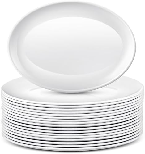 Dandat 36 Pcs Large Serving Platters Oval Trays White Plates Serving Dish for Wedding Party Restaurant Home Steak, Taco, Sushi, Appetizer, Cake (12 Inch) by Dandat