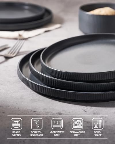 famiware Star Salad Plates for 6, 8 inches Plate Set, Stoneware Dinnerware, Small Dinner Plates for Dessert, Salad, Appetizer, Matte Dark Charcoal (Full Glaze) (Pack of 2) - Image 4