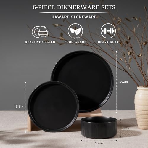 HaWare Dinnerware Sets, Plates and Bowls Set for 2, Matte Shadow Black - Image 2