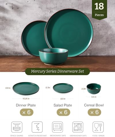 Famiware Mercury 18-Piece Stoneware Dinnerware Set, Dark Green - Image 2