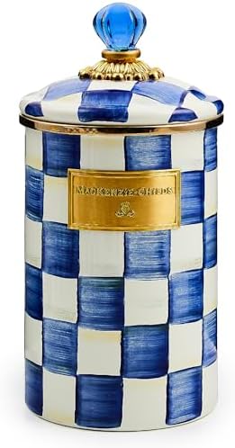 MACKENZIE-CHILDS Enamel Canister, Large, Blue-and-White Royal Check by Unknown