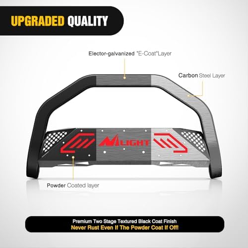 Nilight Bull Bar with LED Light Bar for Ford Ranger 2019-2023 | Includes License Plate Hole Brush Guard, Front Bumper Push Bar w/Grille Skid Plate Light Mount - Image 6