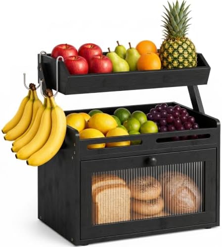 Bread Box for Kitchen Countertop, Bamboo Bread Storage with Fruit Basket by Unknown
