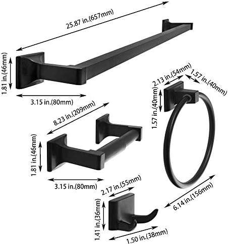 SENTO Cellar Classic Bathroom Accessories Set, Heavy Duty Metal Bath Hardware Set Wall Mounted, Includes Robe Hook, Standard Toilet Paper Holder, Towel Ring, 24” Towel Bar (4-Piece, Matte Black) - Image 2