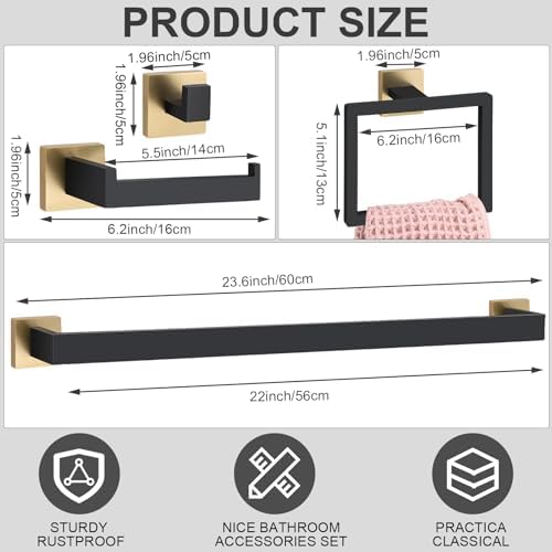 15 Pcs Black Gold Bathroom Hardware Accessories Bath Towel Bar Set - Image 2