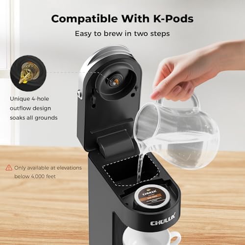 CHULUX Slim Single Serve Coffee Maker for K Cup, Fast Brewing, Matte Black - Image 4
