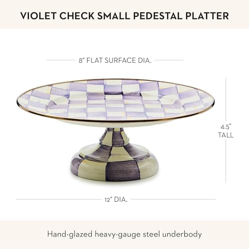 MACKENZIE-CHILDS Pedestal Platter, Small, Purple-and-White Violet Check - Image 4